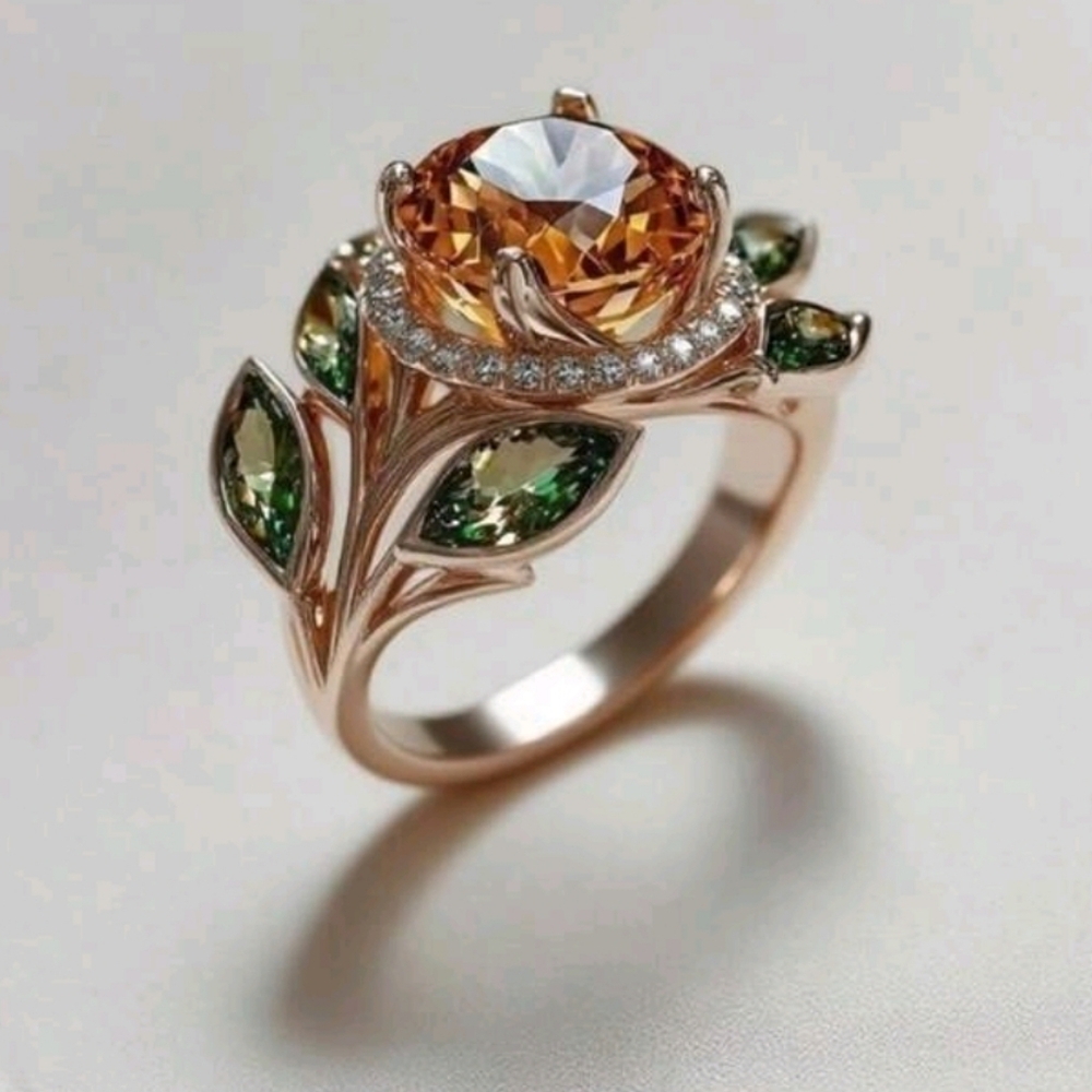 BRAND NEW ** Elegant Gold and Green Gemstone Ring - Picture 2 of 2
